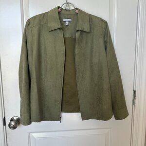 Faux Suede Zipper Shirt/Jacket Women's Sage Green SZ Petite Large